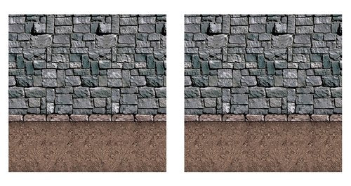 Beistle Stone & Dirt Floor Wall Backdrops, 4’ x 30’, Pack of 2 – Medieval Party Decorations, Medieval Decor Background, Easy to Adhere Wall Covering, Stone Backdrop, Halloween Party Decorations