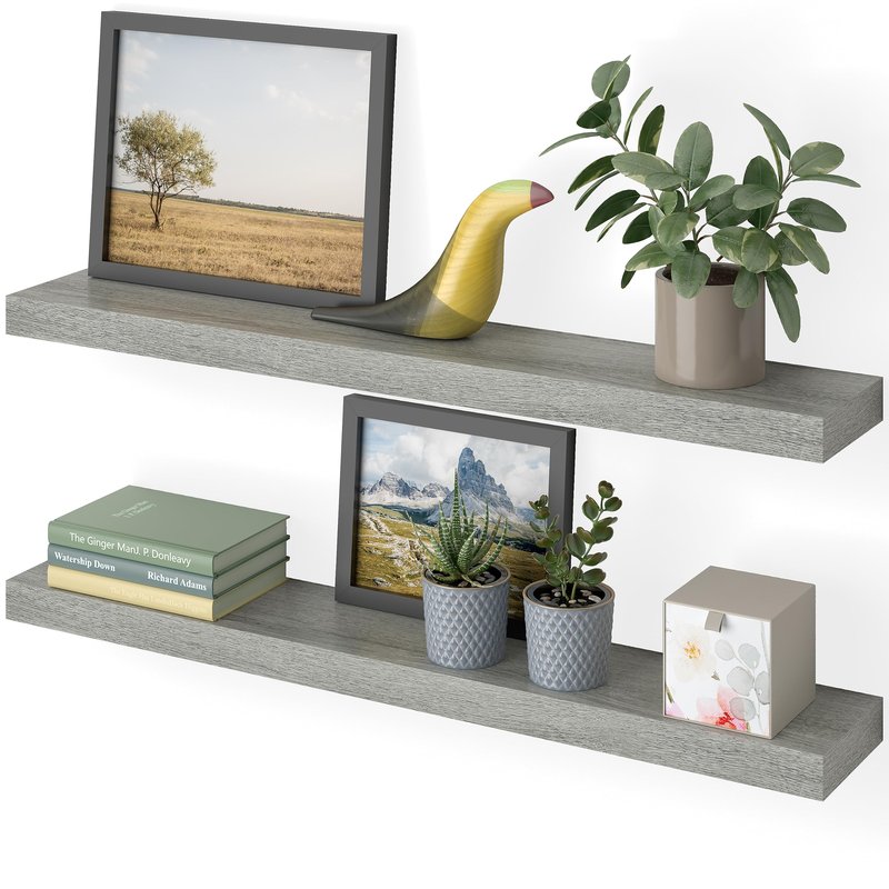 Ballucci Floating Shelves, 36" Wood Wall Shelf Set of 2, with Invisible Brackets for Bathroom, Living Room, Bedroom, Kitchen, Nursery, 6" Deep, Rustic Brown