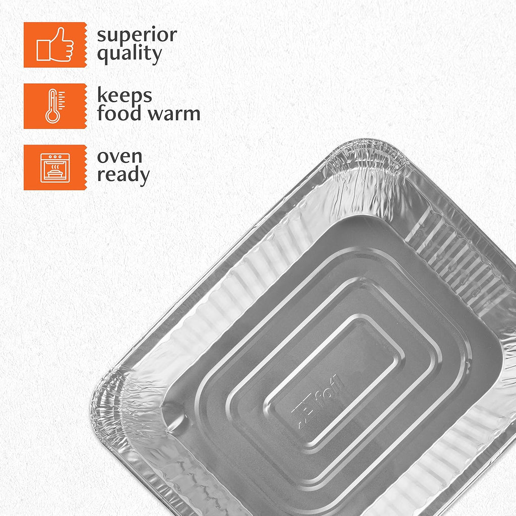 PlasticPro Disposable Aluminum Foil Pans - Half Size Deep Bakeware for Cakes, Meatloaf & Lasagna | Pack of 10