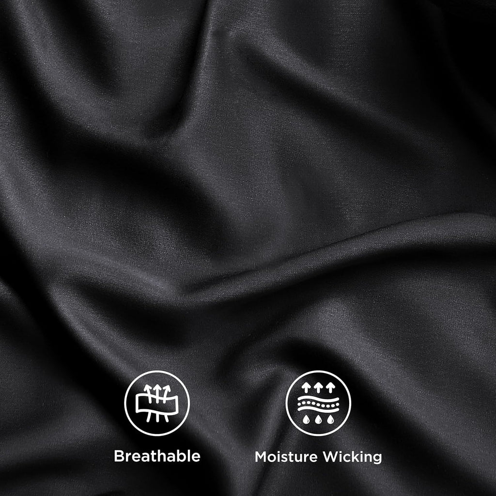 Bedsure Cooling Sheets - Twin XL Bamboo Rayon | Breathable, Soft & Luxurious Black Bedding Set