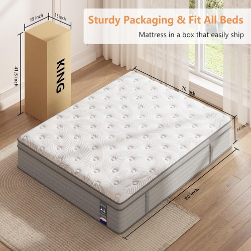 King Size Mattress - 14 Inch Medium Firm Hybrid with Cooling Gel Memory Foam | Motion Isolation & Pressure Relief