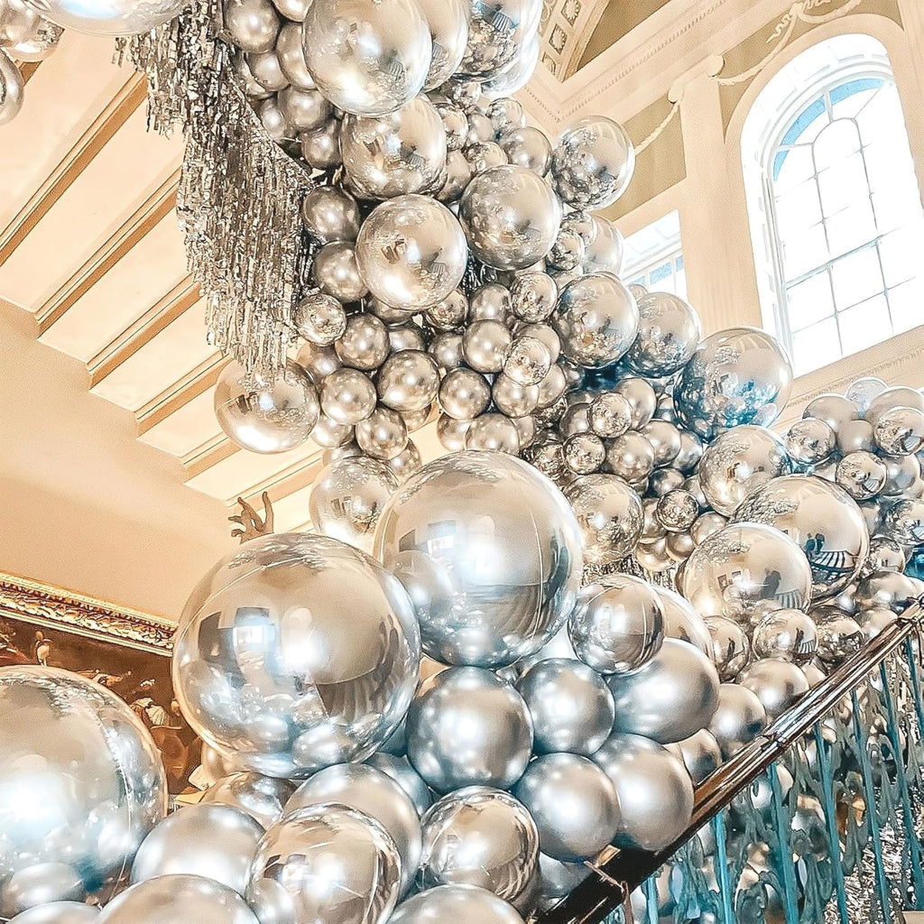 PartyWoo Silver Balloon Arch Kit - 152 Pcs in Various Sizes for Birthday, Graduation & Weddings | Silver-G102