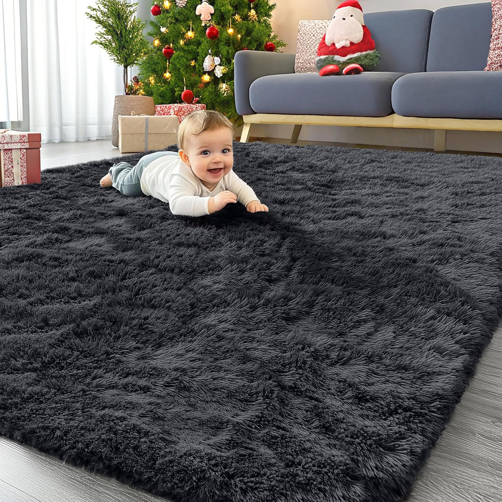 OLANLY Large Area Rug - Soft Fluffy Shaggy Carpet for Living Room & Bedroom | 6x8 ft, Black