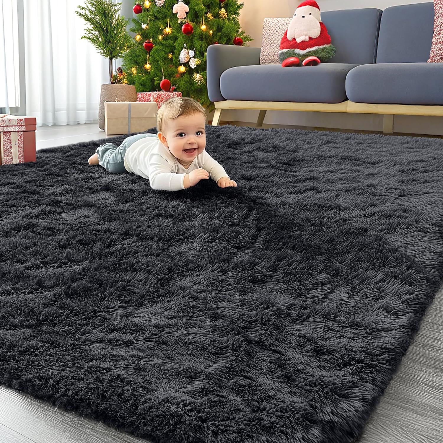 OLANLY Large Area Rug - Soft Fluffy Shaggy Carpet for Living Room & Bedroom | 6x8 ft, Black