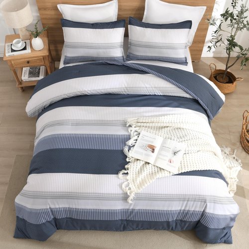Litanika Full Comforter Set Black Blue - 3 Pieces Lightweight Fluffy Bedding Comforter Sets, All Season Down Alternative Comforter (1 Comforter, 2 Pillowcases)