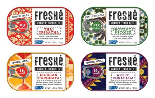 Freshé Gourmet Canned Tuna Variety Pack - Healthy High-Protein Skipjack Fish | All-Natural, Non-GMO, Gluten-Free, Ready-to-Eat Meal (4 Pack)