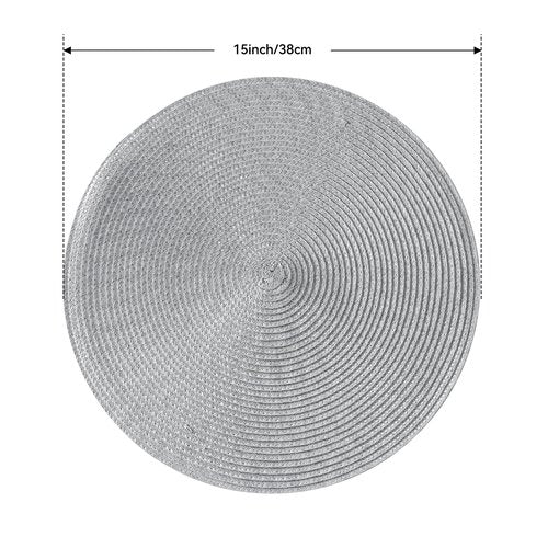 Leetaltree Round Placemats Set of 8 - Washable Woven Non-Slip Round Table Mats,15-Inch Heat Resistant Table Placemats,Light Grey