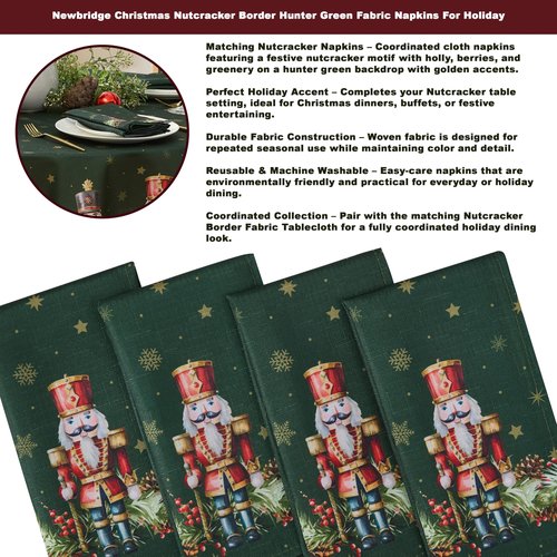 Newbridge Christmas Nutcracker Border 60 x 84 Inch Rectangle Fabric Tablecloth, Hunter Green Holiday Table Cover for Dinner Party and Banquet
