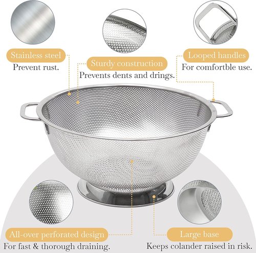 Bellemain Colander - 5 Qt Stainless Steel Strainer with Handle for Pasta, Vegetables & More