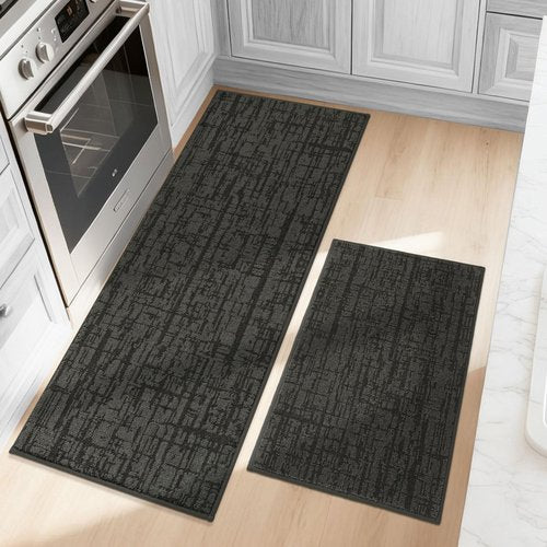 COSY HOMEER Kitchen Rugs Non Slip Washable 24"x36"+24"x60",Absorbent Soft Kitchen Mats for Floor,Polyester Kitchen Runner Rug Sets of 2,Kitchen Floor Mats for Sink Mat,Hallway,Laundry,Dark Grey