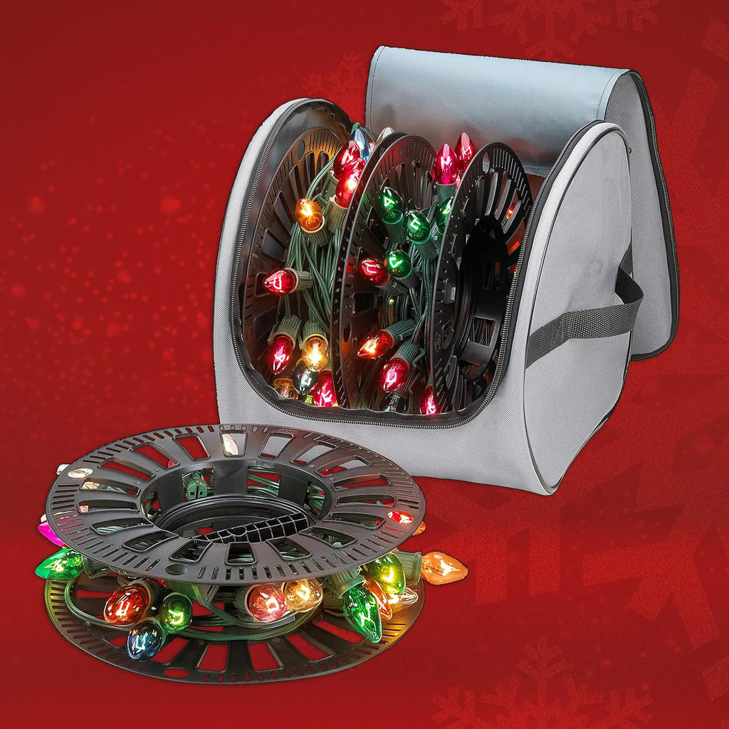 Premium Christmas Light Storage Bag - Heavy-Duty 600D Tear-Proof Material, 375 Ft Capacity - Grey with PVC Lining
