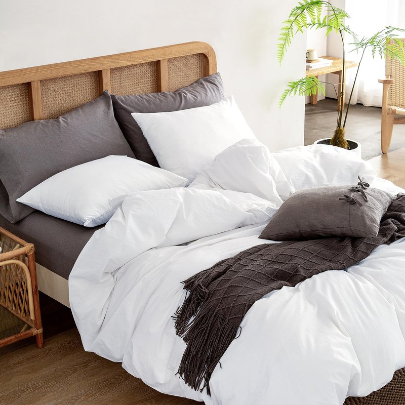 ATsense Duvet Cover King Size, 100% Washed Cotton Linen Feel Super Soft Comfortable, 3-Piece White Duvet Cover Bedding Set, Long-Lasting and Easy Care, Simple Style Farmhouse Comforter Cover