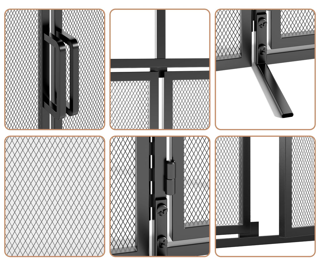 Fire Beauty 3-Panel Folding Fireplace Screen with Magnetic Hinged Doors, Solid Wrought Iron Panels Fire Spark Guard