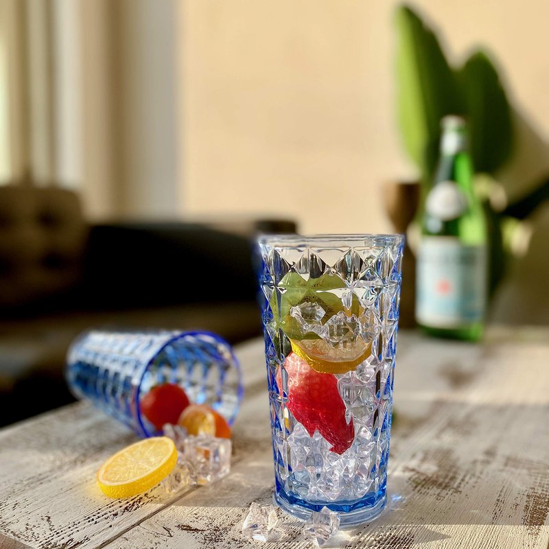 KLIFA- CUPID- 21 ounce, Set of 6, Acrylic Drinking Glasses Highball, BPA-Free, Stackable Plastic Drinkware, Dishwasher Safe, Blue