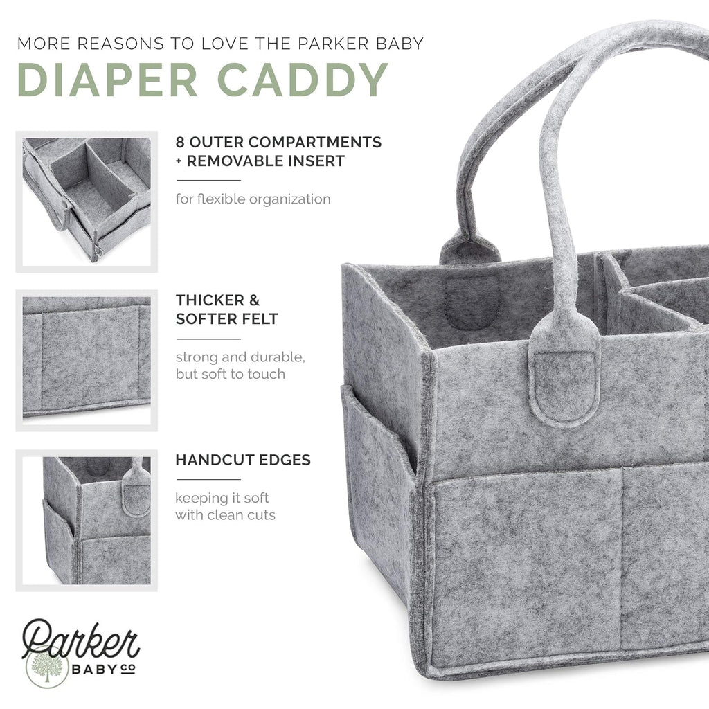 Parker Baby Diaper Caddy - Stylish Nursery Storage Bin & Car Organizer for Diapers - Gray, Regular Size
