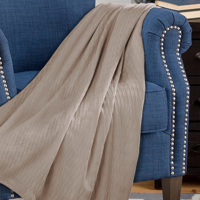Superior Diamond Weave Blanket, 100% Cotton Cover for Home, Couch, Bed, Soft, Warm Blankets, Boho Aesthetic, Comfy, Cozy, and Cute Covers, Decorative Bedding Essentials, King, Khaki