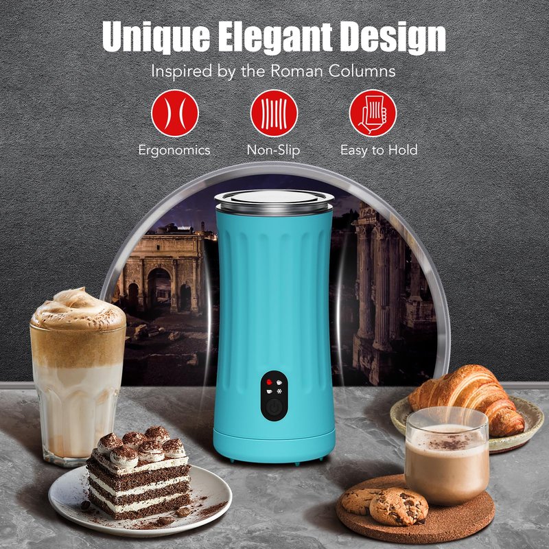 Ovetedot Milk Frother, Upgraded 4-in-1 Milk Frother and Steamer, Hot and Cold Foam Maker and Milk Warmer with Temperature Control & Auto Shut-Off, Frother for Coffee, Latte, Cappuccino, Matcha(Blue)
