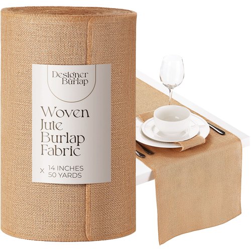 Designer Burlap Table Runner - For Farmhouse-Style Dining Room - Woven Jute Fabric Placemats or Centerpieces - Rustic Home Decor for Coffee, Tea, & Outdoor Tables - Long Roll, 14 Inches x 50 Yards