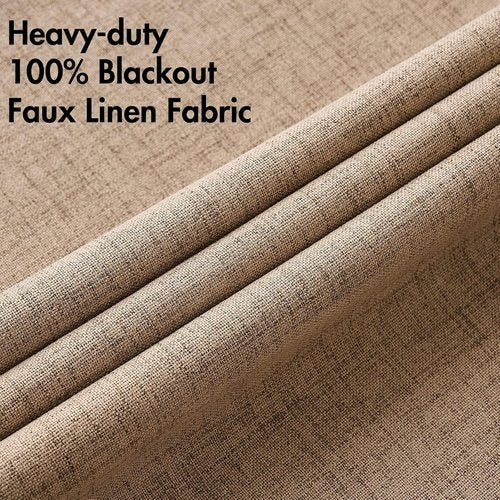 MIULEE 100% Blackout Linen Textured Curtains - Thermal Insulated Copper Brown Drapes | 42 x 63 Inch (2 Panels)