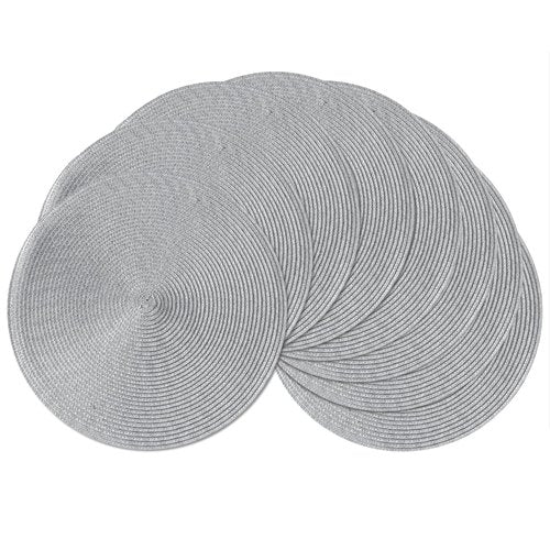 Leetaltree Round Placemats Set of 8 - Washable Woven Non-Slip Round Table Mats,15-Inch Heat Resistant Table Placemats,Light Grey