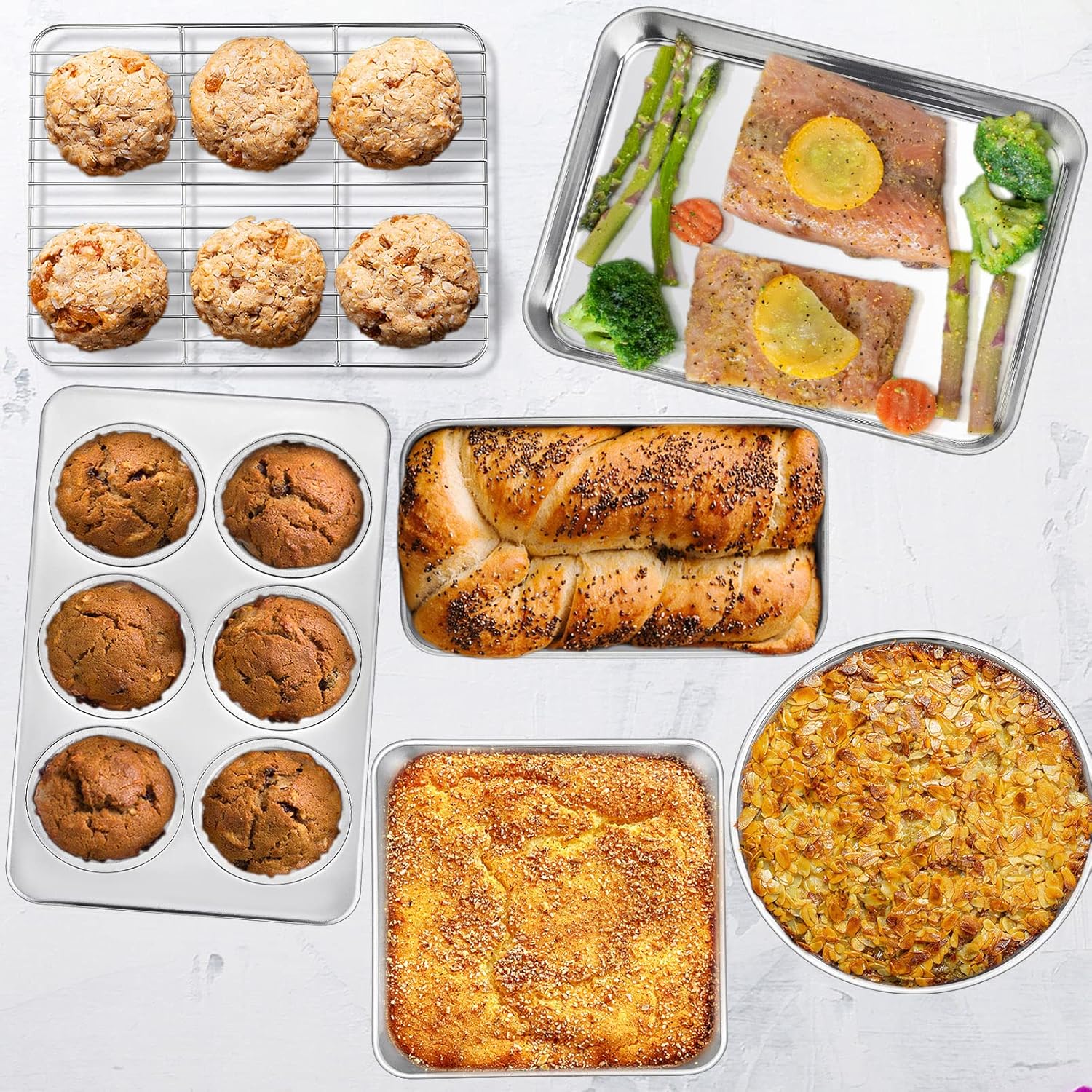 P&P CHEF 6-Piece Toaster Oven Bakeware Set - Stainless Steel, Non-Toxic & Easy to Clean