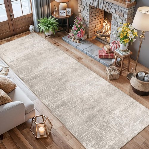 HY HAOYUNLAI Runner Rugs for Hallways - Soft Non-Slip Kitchen Rug with Rubber Backing | Washable Beige/Cream (2'6"x12')