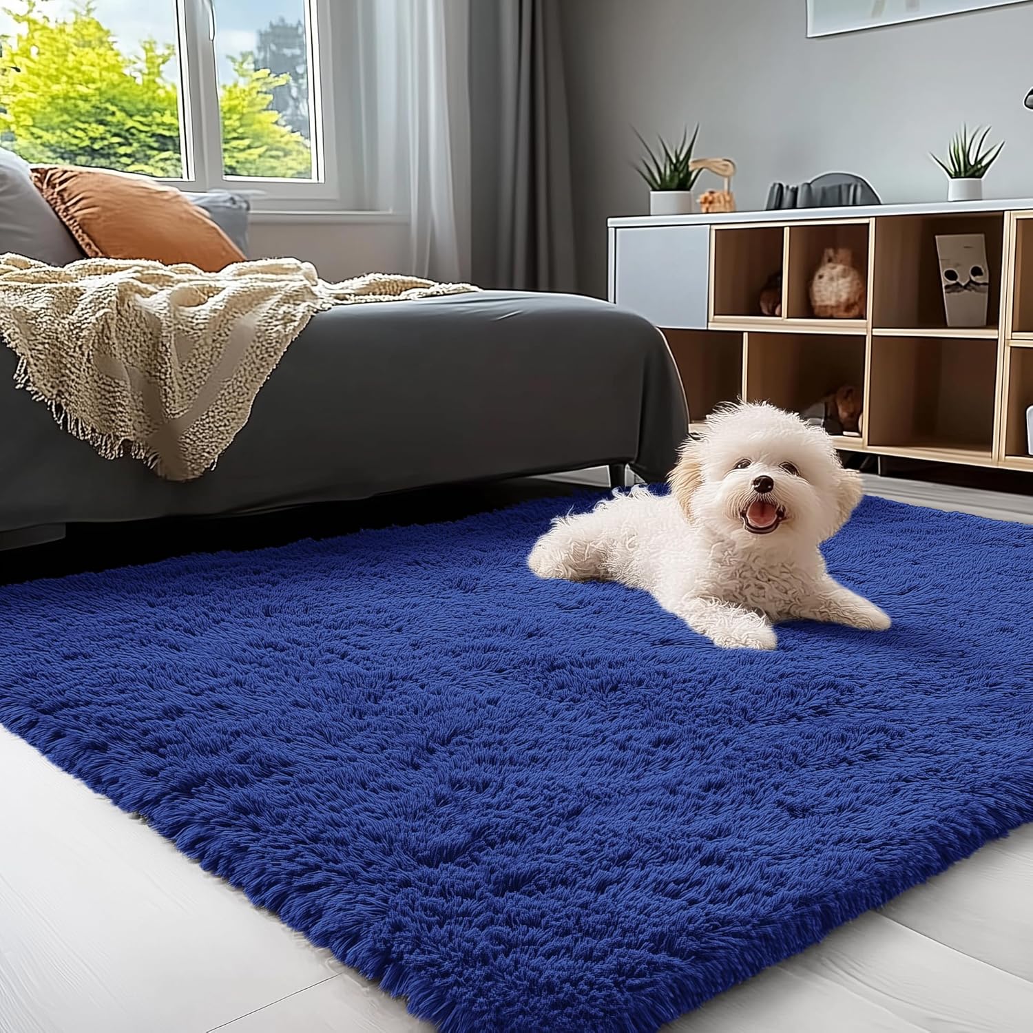 OLANLY Accent Rug - Soft Fluffy Shaggy Area Rug for Bedroom & Living Room | Navy Blue, 3x4 ft