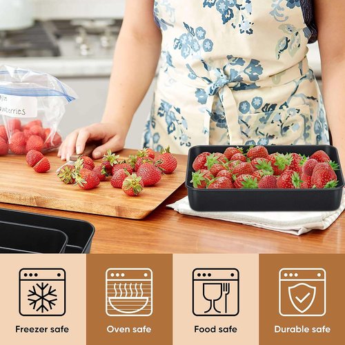 E-far Nonstick Baking Pans Set - 3 Rectangle Stainless Steel Cake Pans for Toaster Oven | 12.5/10.5/9.4 Inch, Black