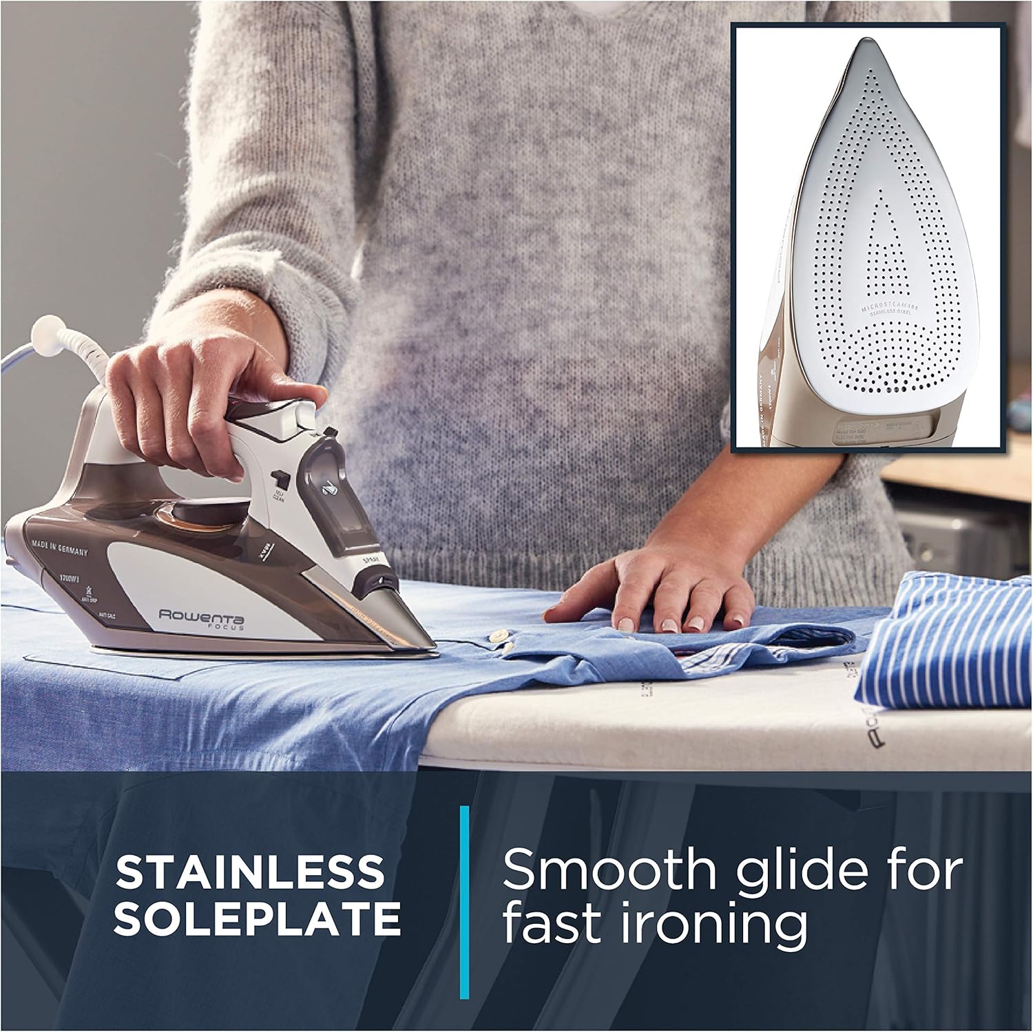 Rowenta Steam Iron - Micro Steam Stainless Steel Soleplate with 400 Holes | 1700 Watts, Portable for All Fabrics