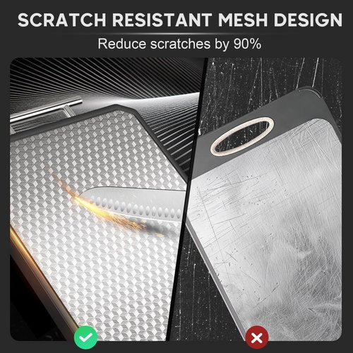LOZOVIN Stainless Steel Cutting Board with Durable Anti-scratch Grid Design, Large 16”×12” Double Sided Non Toxic Chopping Board for Kitchen, Dishwasher Safe, Non-slip Edge, Garlic Grinding Area