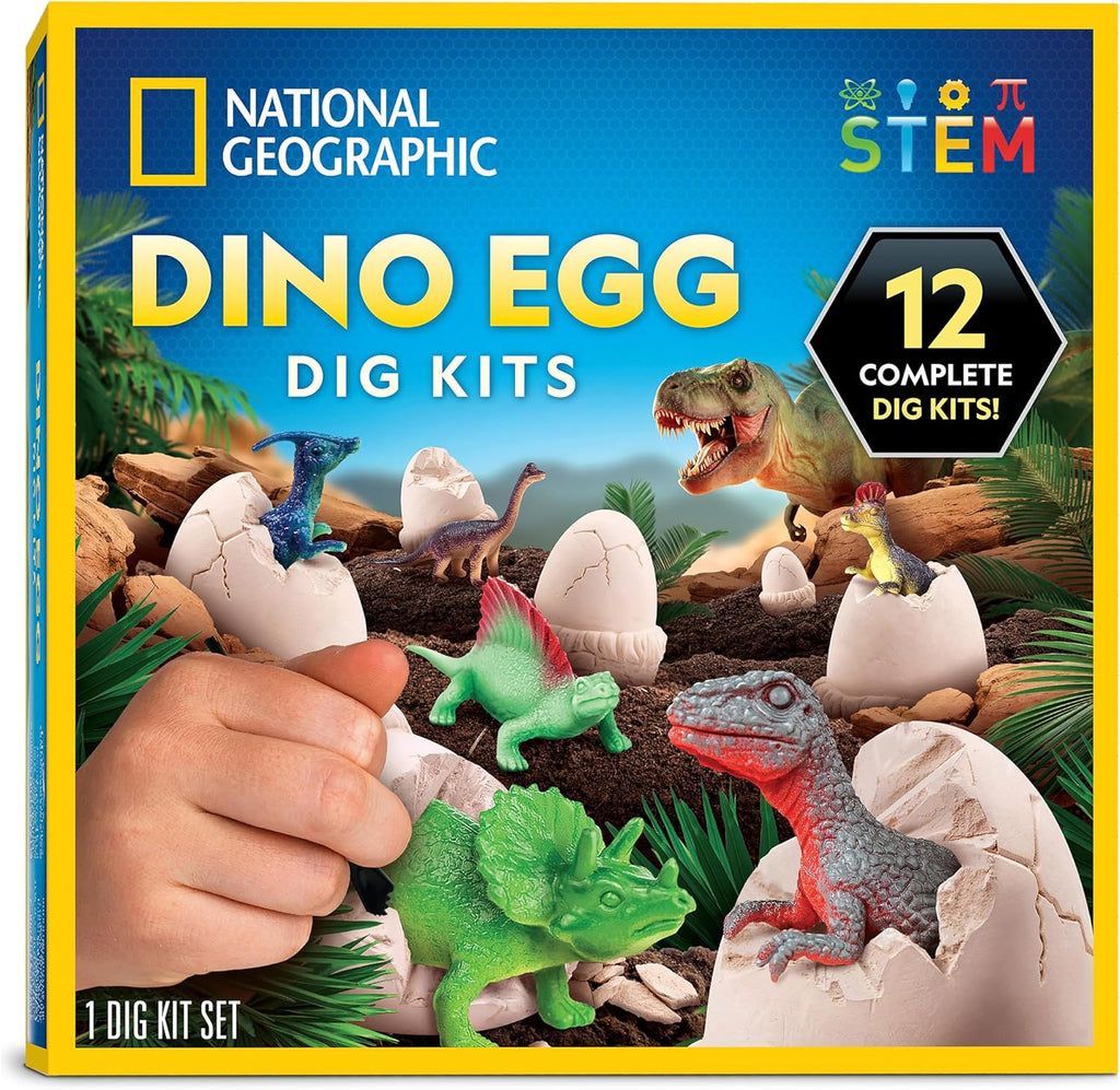 National Geographic Dinosaur Dig Kit - 12 Dino Shaped Dig Bricks with Figures & Excavation Tools | STEM Toy for Kids