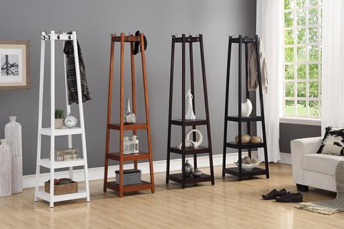 Roundhill Furniture Vassen Coat Rack with 3-Tier Storage Shelves in Espresso Finish