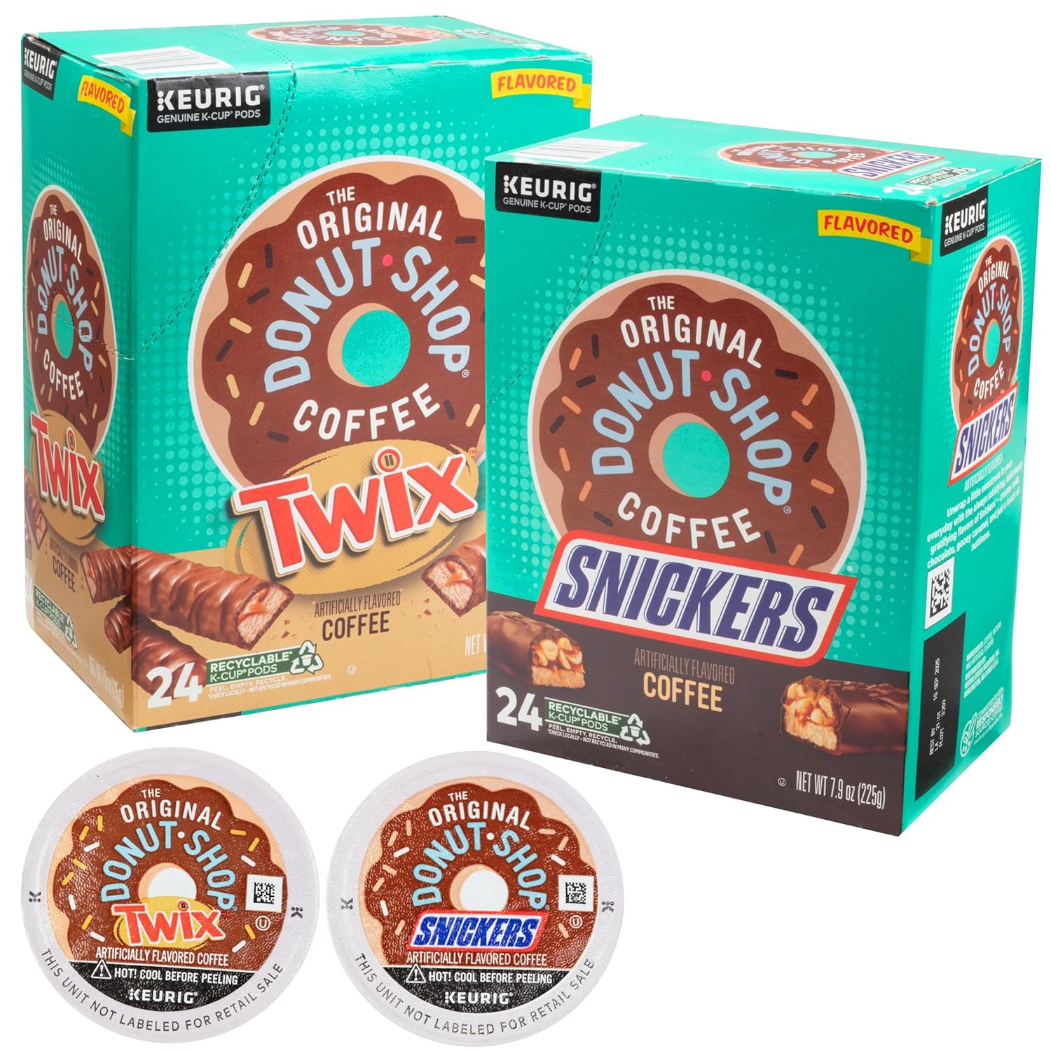 SCS Direct Donut Shop K-Cup Variety Pack - Snickers & Twix Flavors - 48 Cups Total, Light Roast