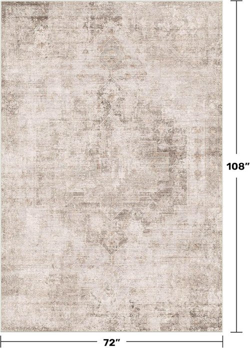 Hazo Haus Neutral Farmhouse Area Rug - 6x9 Washable Soft Textured Boho Indoor Decor, Fade & Stain Resistant