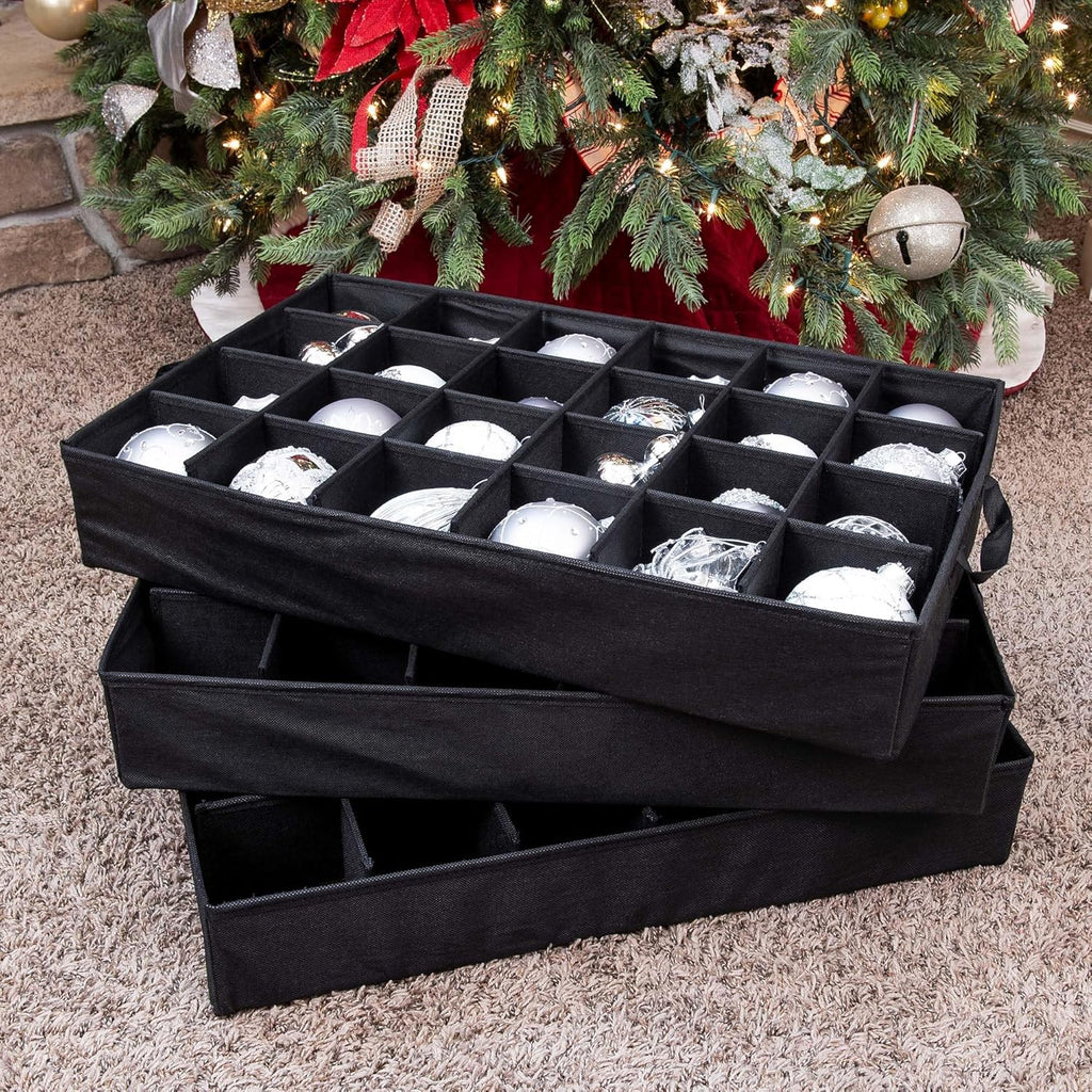 TreeKeeper Deluxe Ornament Storage Box - Holds 72 Ornaments Up to 4 Inches | Acid-Free Fabric Lining & 3 Removable Trays