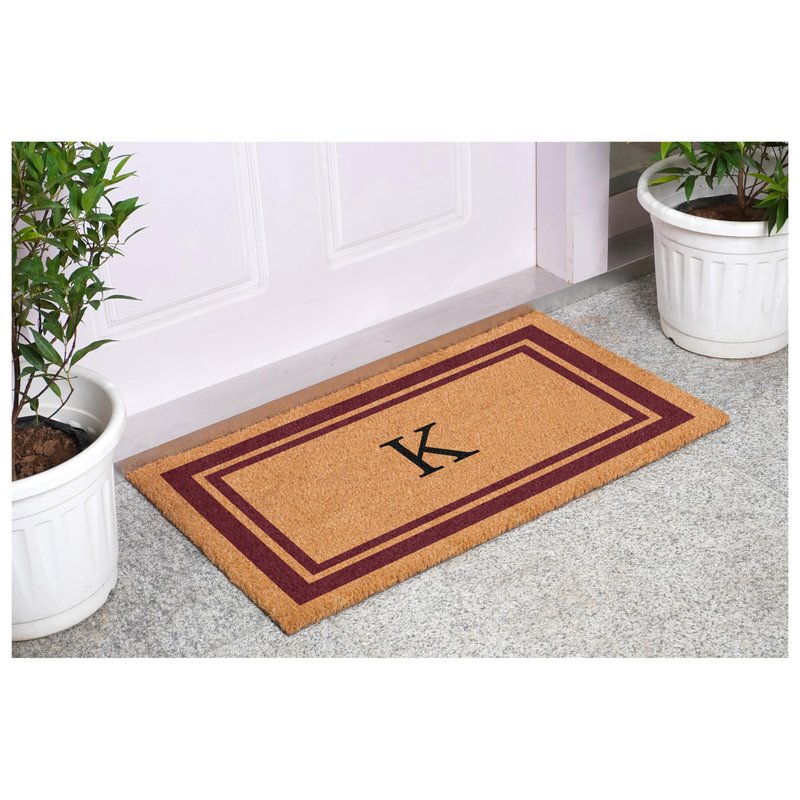 Calloway Mills 152992436K Burgundy Border 24" x 36" Monogram Doormat (Letter K)