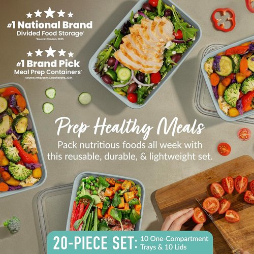 Bentgo Prep - Reusable Meal Prep Containers | 20-Piece Set, BPA-Free, Durable & Microwave Safe (Mint)
