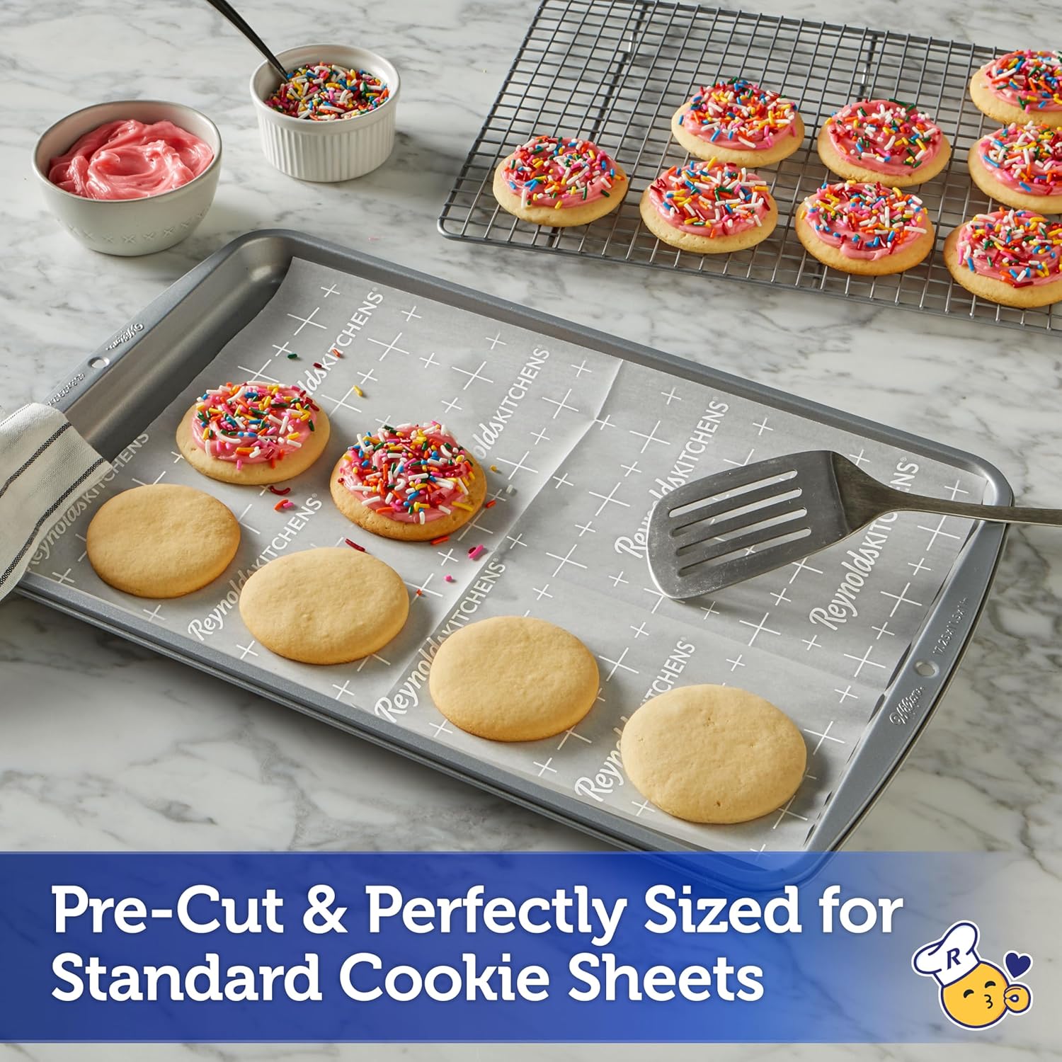 Reynolds Kitchens Pre-Cut Parchment Paper Baking Sheets - 100 Sheets Total | Perfect for Cookies