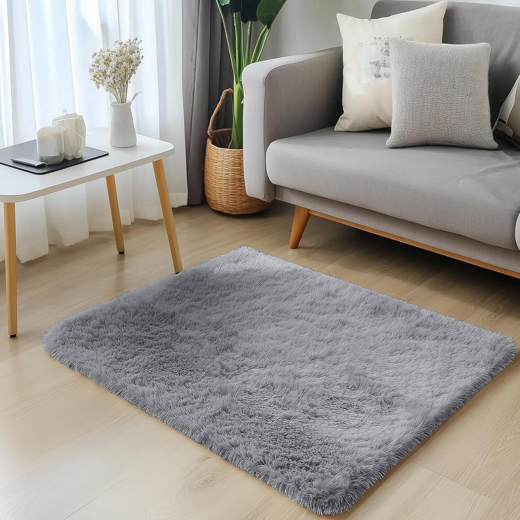 OLANLY Soft Fluffy 3x3 Machine Washable Bedside Rug - Light Grey Shaggy Throw Rug for Kids & Nursery Decor