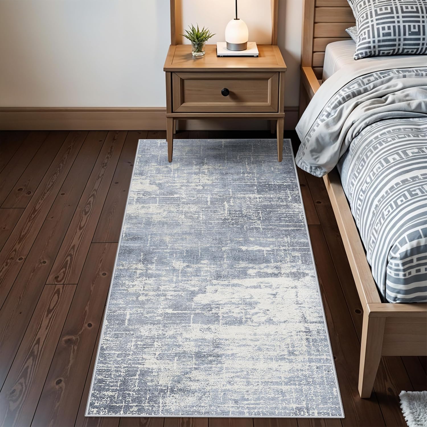 Skiennix Non-Slip Entryway Area Rug - Washable Stain Resistant Vintage Abstract Doormat | 2x6 Blue
