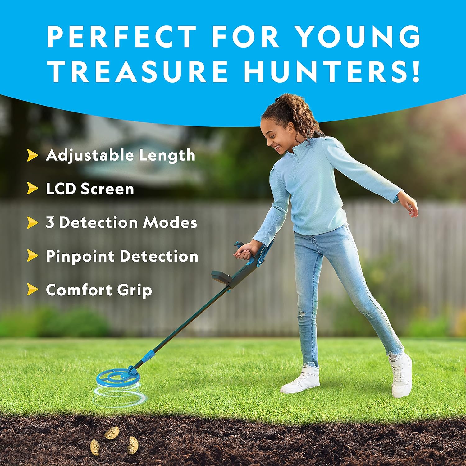 National Geographic Metal Detector for Kids - Waterproof 7.4" Coil, Lightweight Gold Detector with LCD Display
