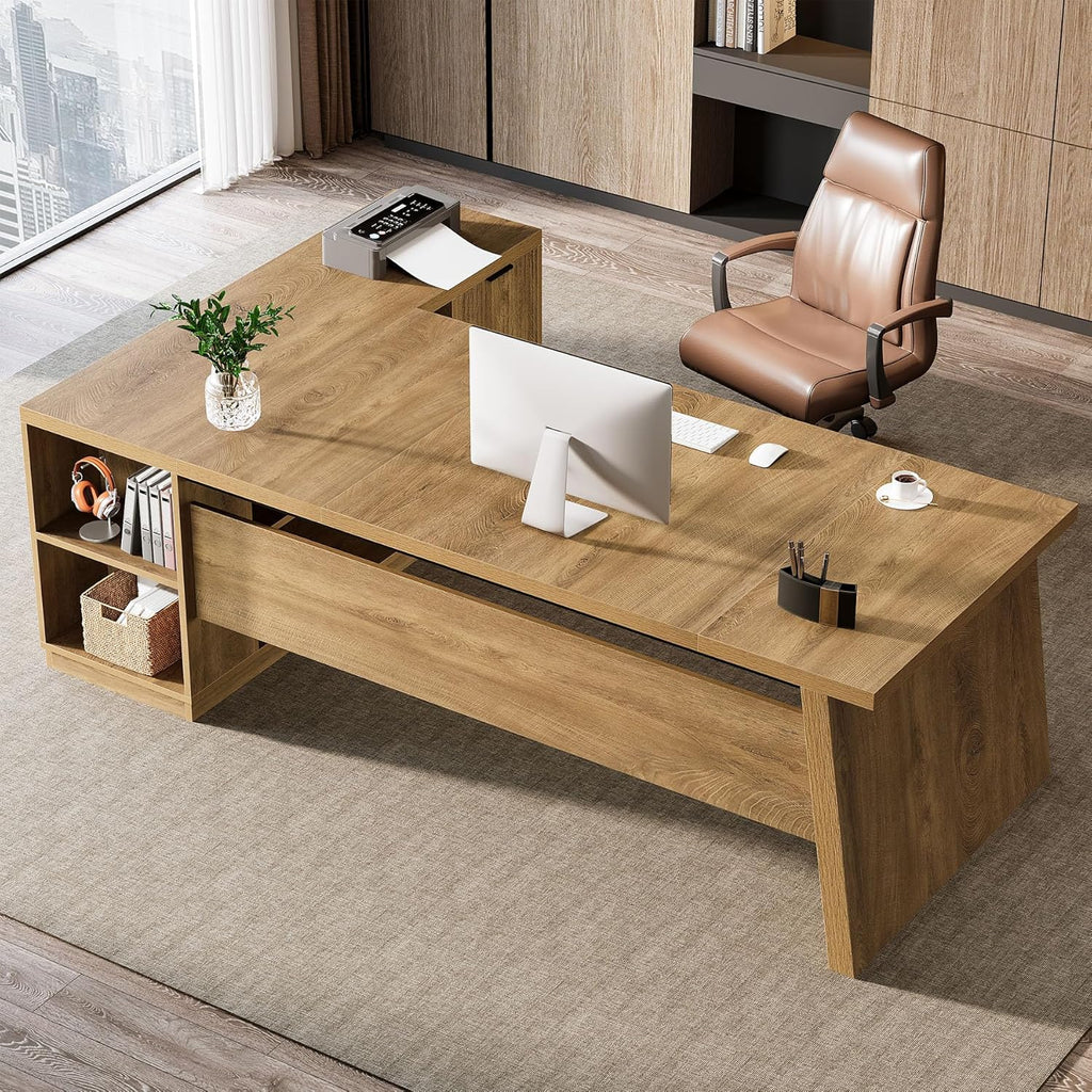 Tribesigns L Shaped Desk - Modern Executive Office Furniture with Drawers & File Cabinet | 78" Brown