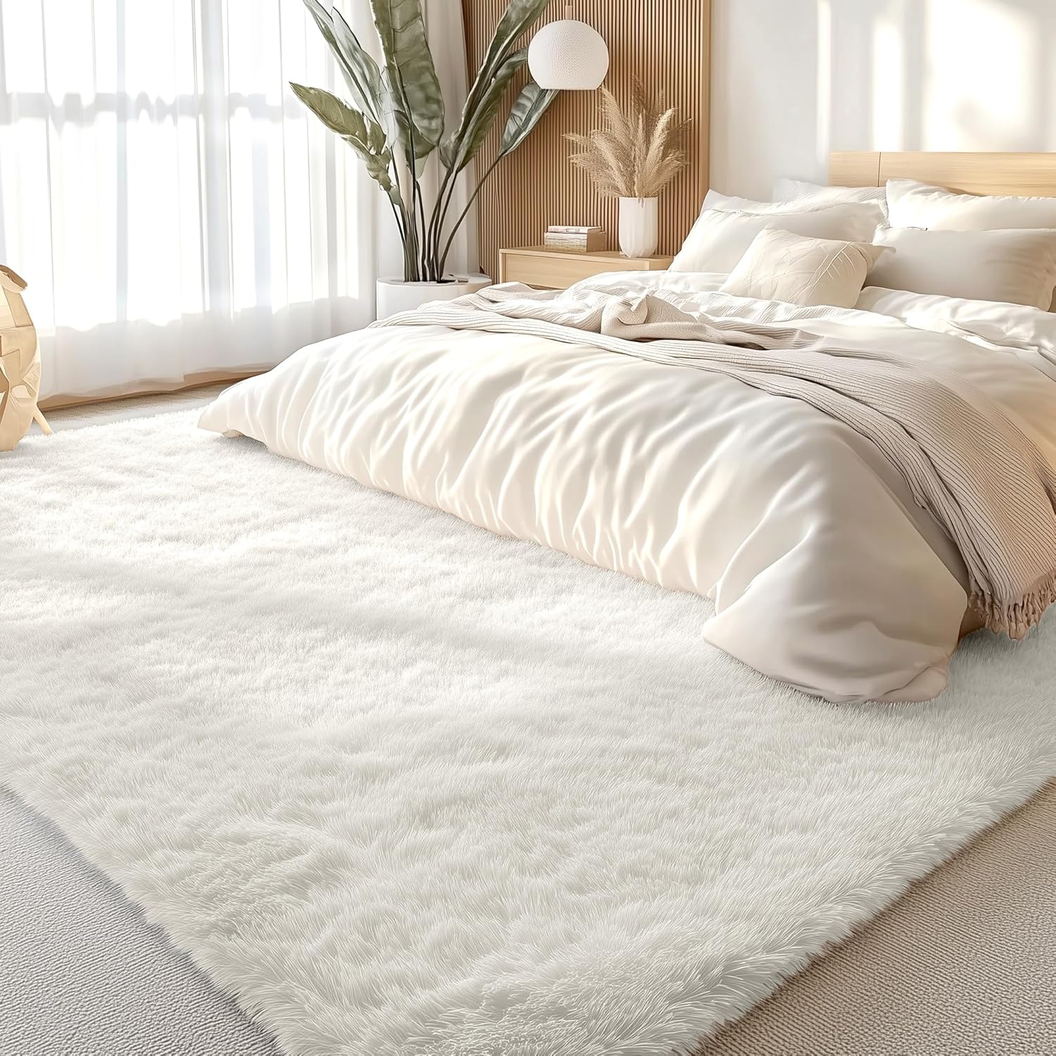 OLANLY Large Area Rug - Soft Fluffy Shaggy Indoor Carpet for Living Room & Bedroom | Ivory 8x8