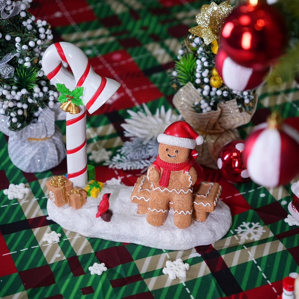 Skiennix Christmas Gingerbread Man Figurines - Cute Indoor Home Decor for Table Top & Fireplace