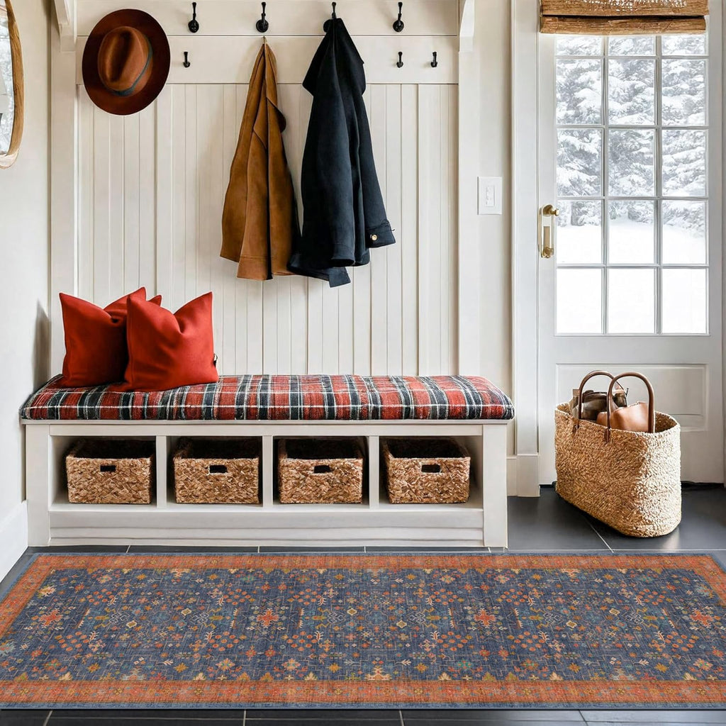 Skiennix Washable 8 Ft Long Runner Rug - Navy Blue Waterproof, Non-Slip, Stain Resistant (2'6"x8')
