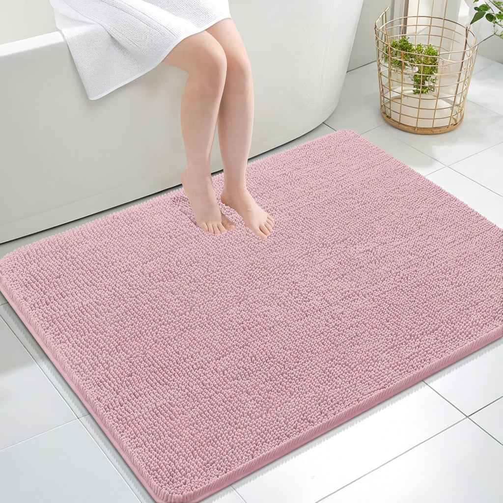 OLANLY Large Bath Rugs - Extra Soft Chenille with Quick-Dry Rubber Backing | 40x32, Dusty Rose