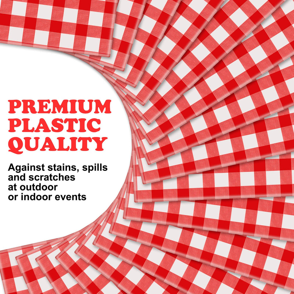 12 Pieces Plastic Checkered Tablecloth Gingham Tablecloth Rectangle Disposable Plaid Table Cloth 54 x 108 Inch 8 Foot Waterproof Picnic Table Covers for Barbecue Holiday Birthday Party(Red Checkered)