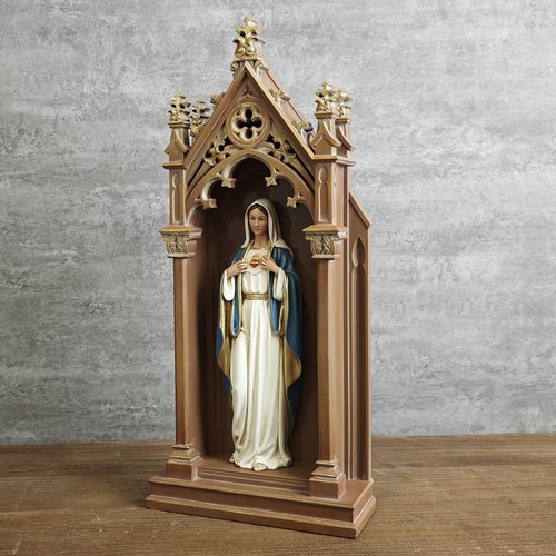 BC Catholic Immaculate Heart of Mary Statue, Virgin Mary Sculpture, 14.9" H Blessed Tabletop Shrine with LED Light, Religious Gift for Mother's Day, Renaissance Sculpture Handpainted by Buildclassic