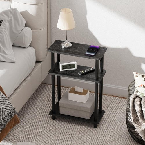 Apicizon Small Narrow Side Table - 3-Tier Slim End Table with Storage Shelf | Black Nightstand for Small Spaces