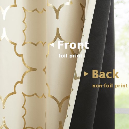Purainbow Foil Gold Blackout Window Curtains for Bedroom Living Room 108inch Long Modern Metallic Print Thermal Insulated Drapes Privacy Protection Window Treatment Sets Grommet Top, 2 Panels, Beige
